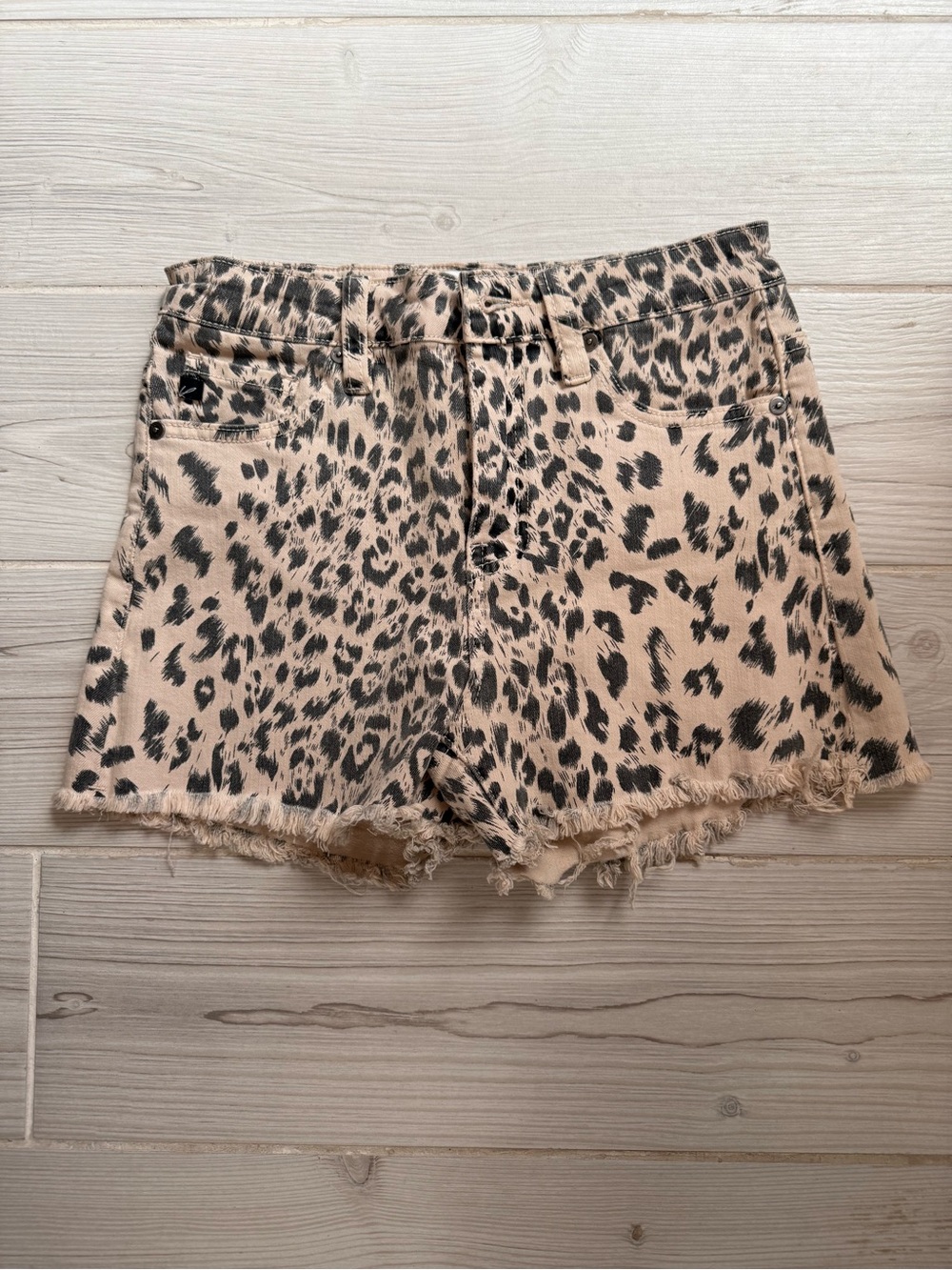 KanCan Beige Leopard Print Jean Shorts